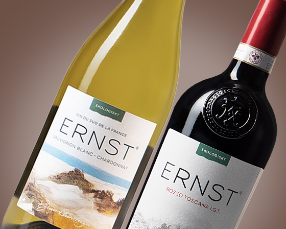 ERNST vinner, ERNST ekologiska Sauvignon Blanc Chardonnay och ERNST ekologiska utvalda från Toscana